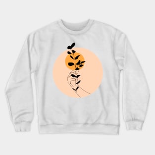 Hands holding leaves - one line art Crewneck Sweatshirt
